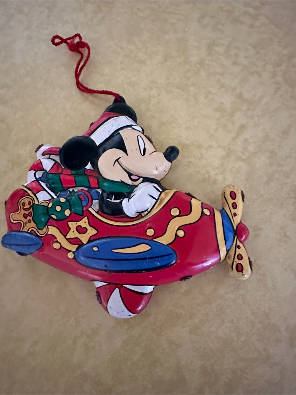 Vintage Authentic Disney Mickey Mouse Tin Toy Air Plane Christmas Ornament RARE
